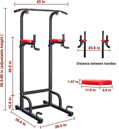 Relife Sports Power Tower Pull up Bar Dip Station for Home Gym Adjustable Height Strength Training Workout Equipment