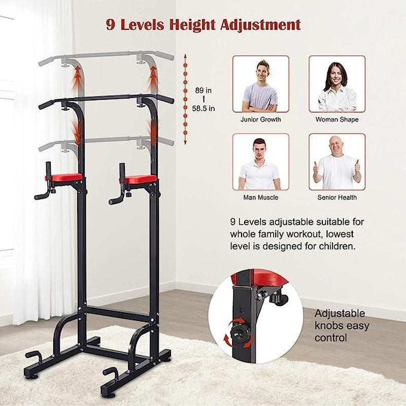 Relife Sports Power Tower Pull up Bar Dip Station for Home Gym Adjustable Height Strength Training Workout Equipment